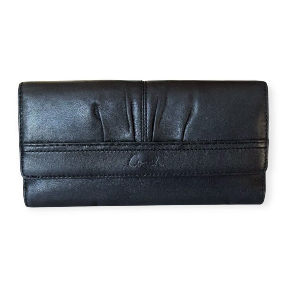 Vintage Coach Soho Pleated Black Leather Wallet w/ Checkbook Holder